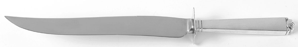 Oak Leaf (Sterling, 1939, No Signature Marks) Large Carving/Roast Knife StnlBl w/Sterling Guard by Old Newbury-1