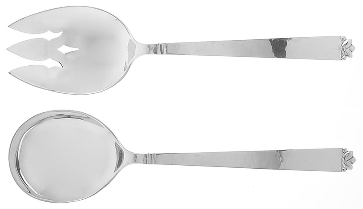 Oak Leaf (Sterling, 1939, No Signature Marks) (2 Pc) Solid Salad Set by Old Newbury-1
