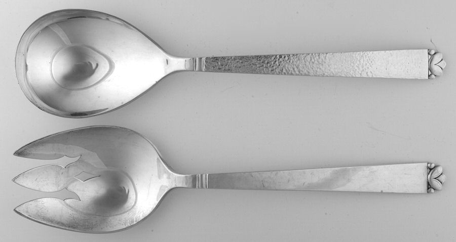 Oak Leaf (Sterling, 1939, No Signature Marks) Solid Oversized Serving Salad Set by Old Newbury-1