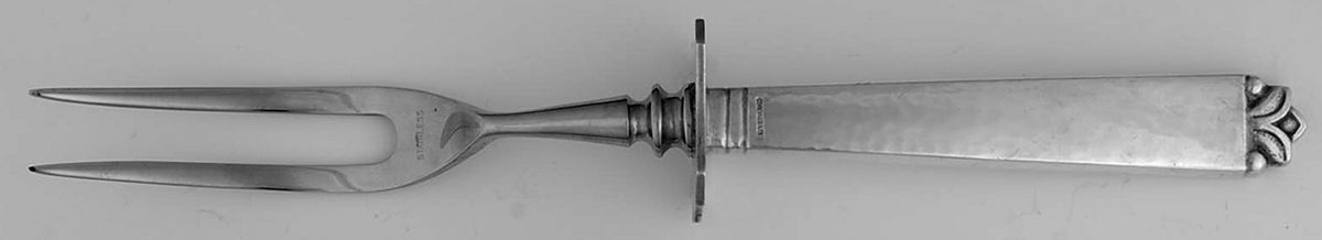 Oak Leaf (Sterling, 1939, No Signature Marks) Small Carving Fork W/Sterling Guard by Old Newbury-1