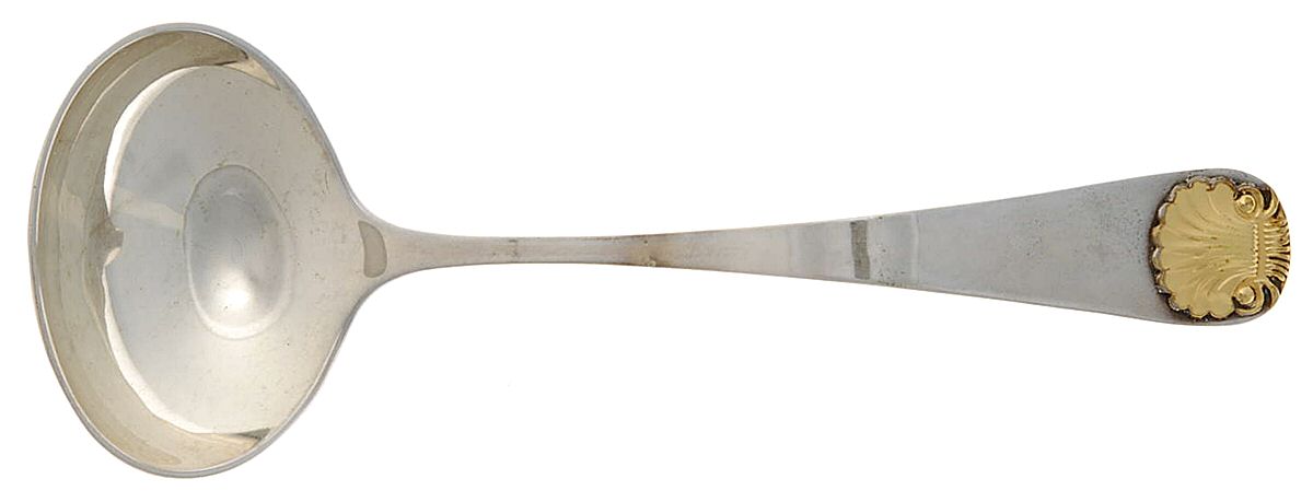 Windsor Shell Gold (Sterling, Gold Accent) Solid Piece Cream Ladle by Old Newbury-1