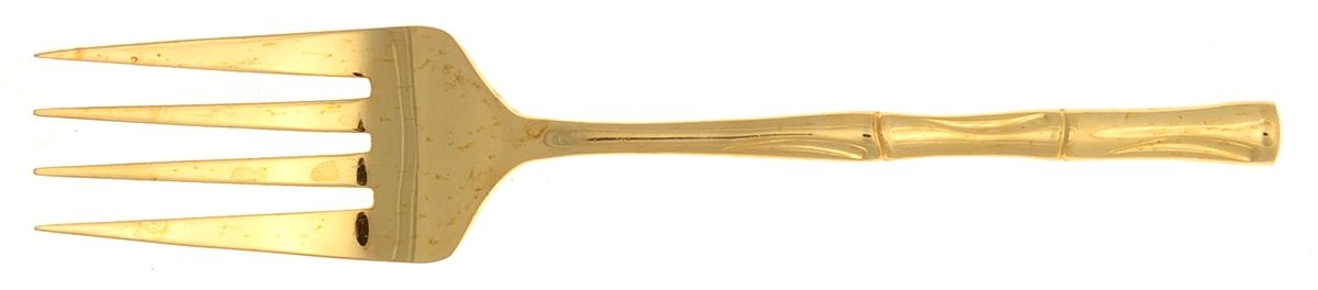 Golden Bamboo (Gold Electroplate) Large Solid Cold Meat Serving Fork by Oxford Hall-1