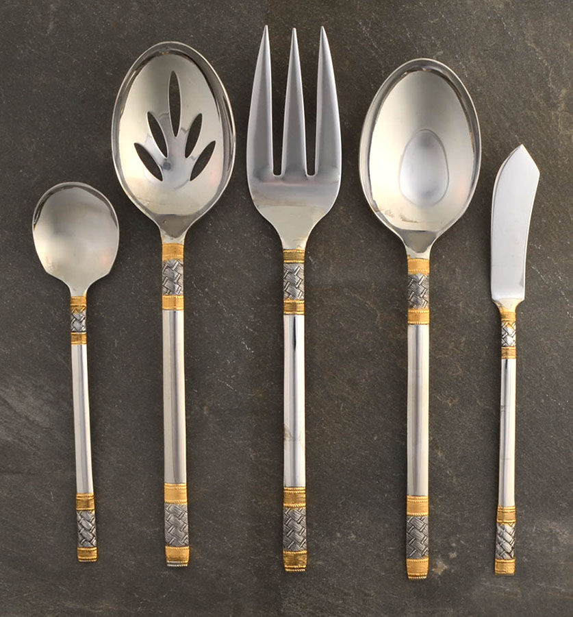 Weave (Stainless, Gold Accent) 5 Piece Hostess Set by Oxford Hall-1