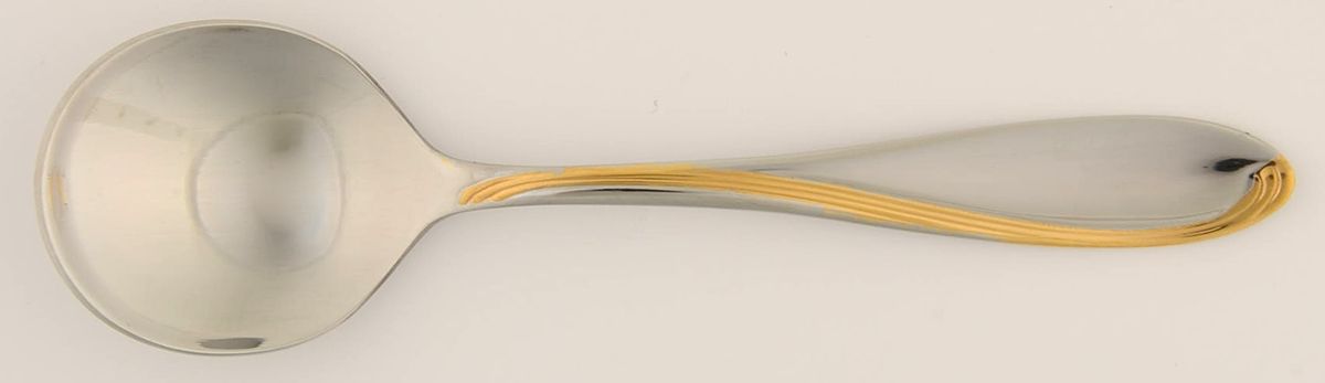 Golden Camber (Stainless, Gold Accent) Round Bowl Soup Spoon (Cream Soup) by Oneida Silver-1