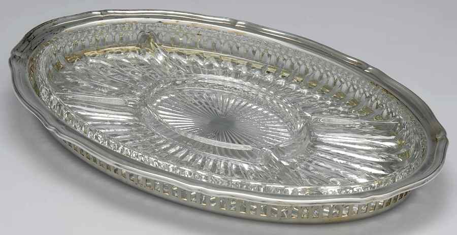 Chippendale (Silverplate Hollowware) Oval Gallery Tray with Glass Liner by Oneida Silver-1