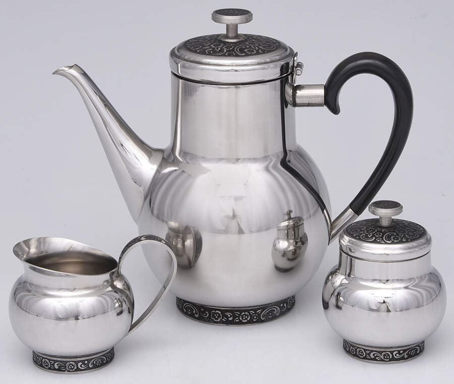 Mediterranea (Stainless, Hollowware) 3pc Coffee Set (Cp, Cr, Su) by Oneida Silver-1