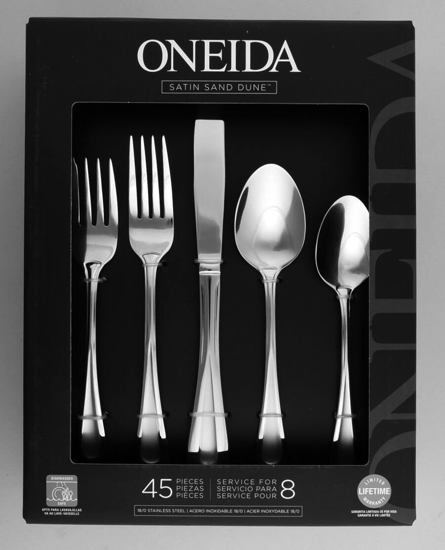 Satin Sand Dune (Stnl, Wide Frost Indent Center) 45 Piece Set by Oneida Silver-1