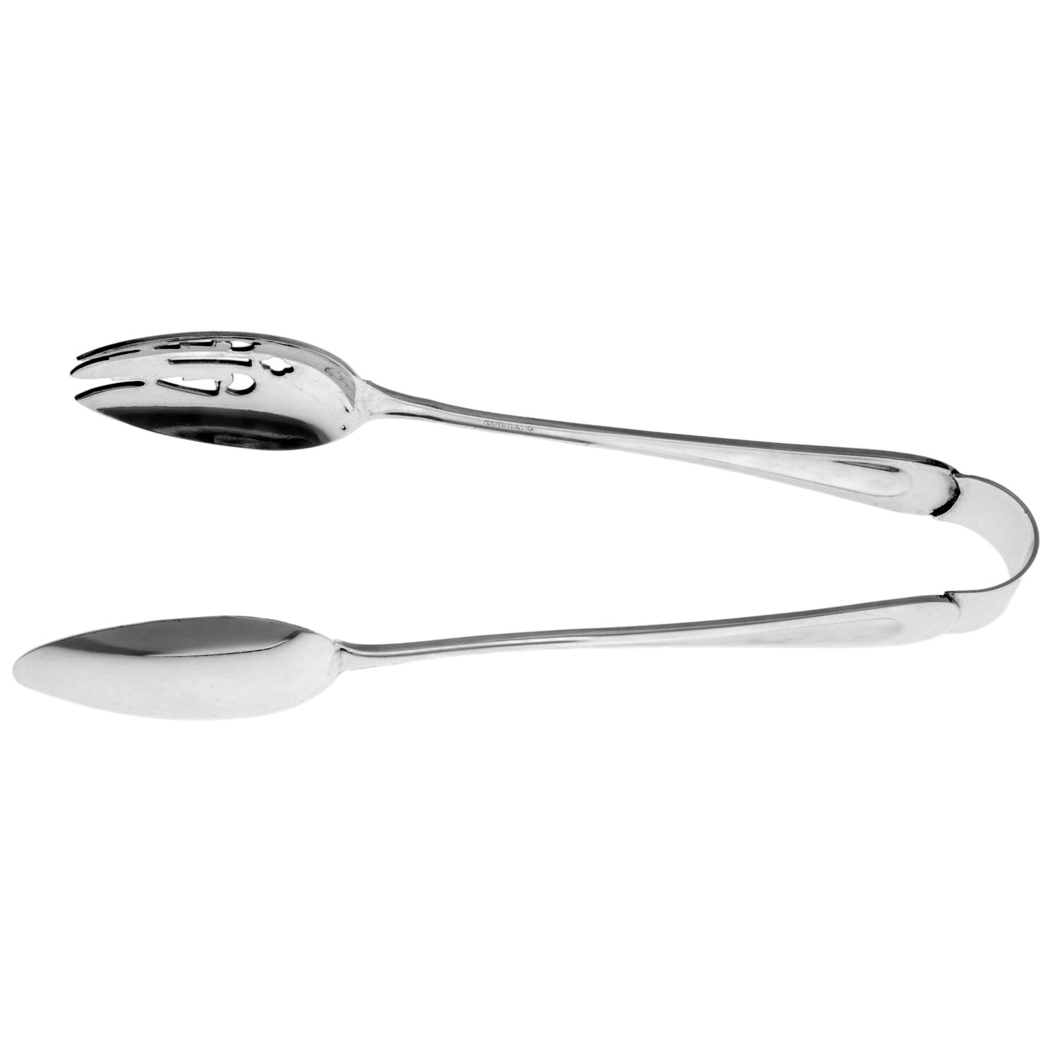 Satin Sand Dune (Stnl, Wide Frost Indent Center) Ice Serving Tongs Large HC by Oneida Silver-1