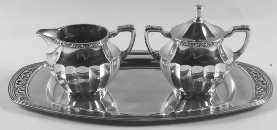 Coronation (Silverplate, Hollowware) Plated Individual Creamer, Sugar and Tray by Oneida Silver-1