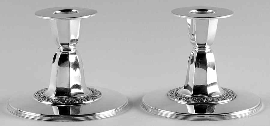 Coronation (Silverplate, Hollowware) Pair of 3" Console Candleholders by Oneida Silver-1