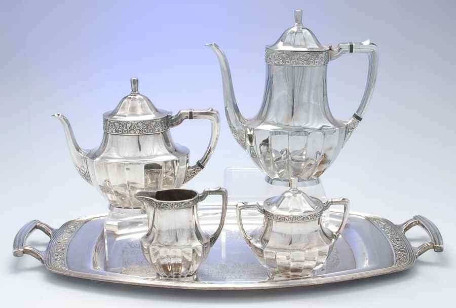 Coronation (Silverplate, Hollowware) 5 Piece Tea Set (PCP, PTP, PCR, PSU, PWTM) by Oneida Silver-1