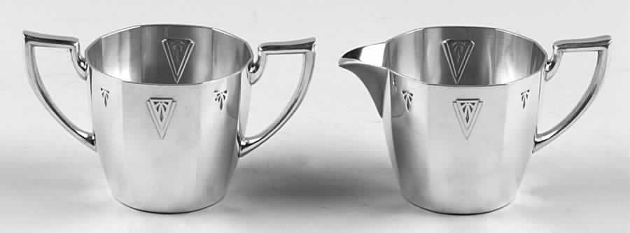 Deauville (Silverplate, Hollowware) Plated Mini Creamer and Open Sugar by Oneida Silver-1