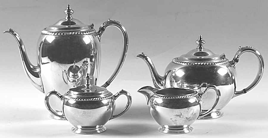 Fiesta (Silverplate, Hollowware) (4 Piece) Silverplate Tea Set by Oneida Silver-1