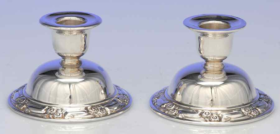 Park Lane (Silverplate, Hollowware) Pair of 2" Console Candleholders by Oneida Silver-1