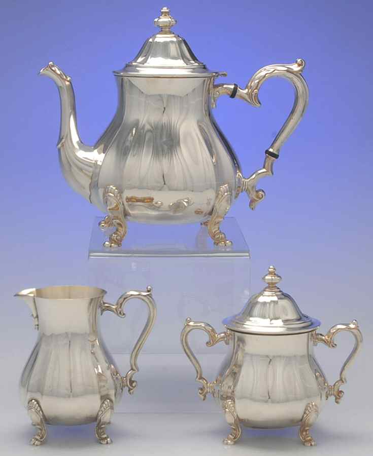 Chippendale (Silverplate, 1919, Hollowwaree) 3 Piece Tea Set (PTP, PCR, PSU) by Oneida Silver-1