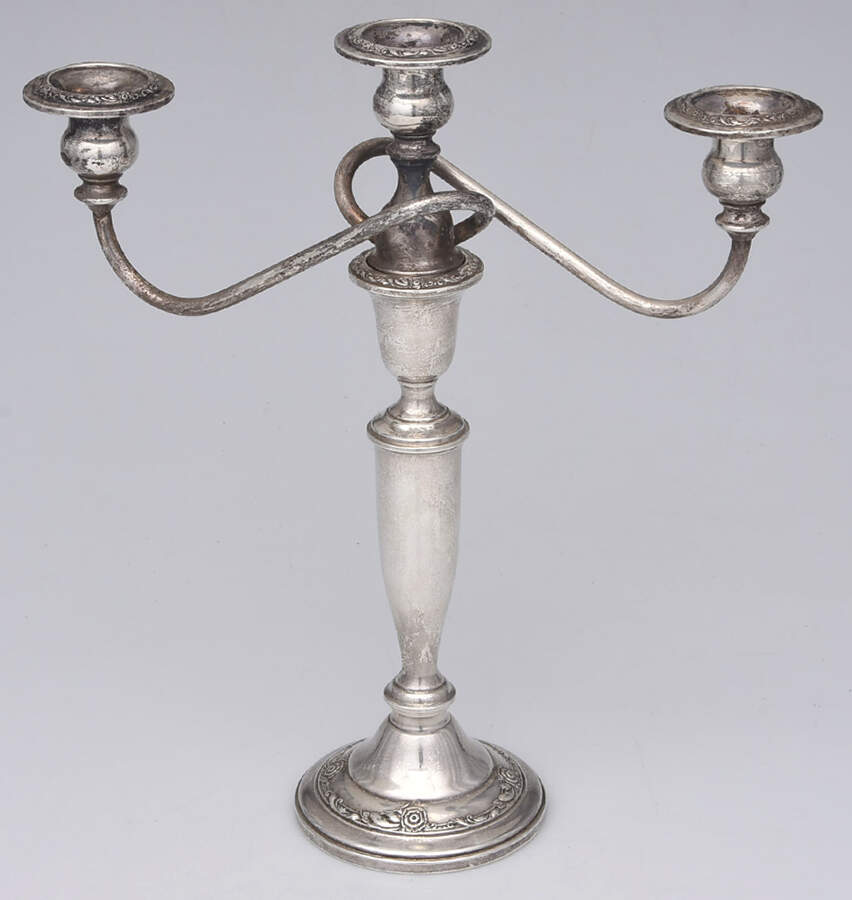Damask Rose (Sterling, 1946, Hollowware) Weighted 3 Light Candelabra by Oneida Silver-1