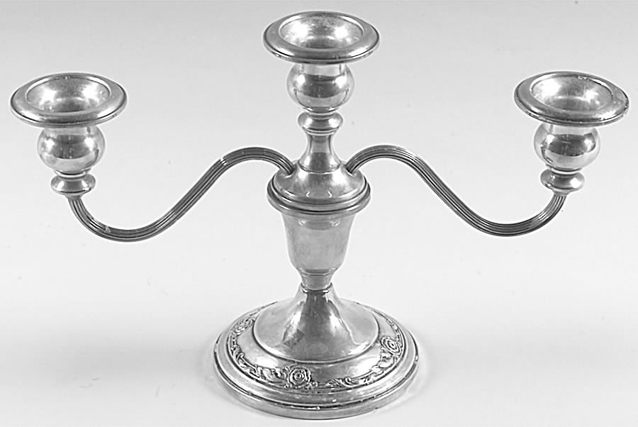 Damask Rose (Sterling, 1946, Hollowware) Weighted 3 Light Candelabra by Oneida Silver-1