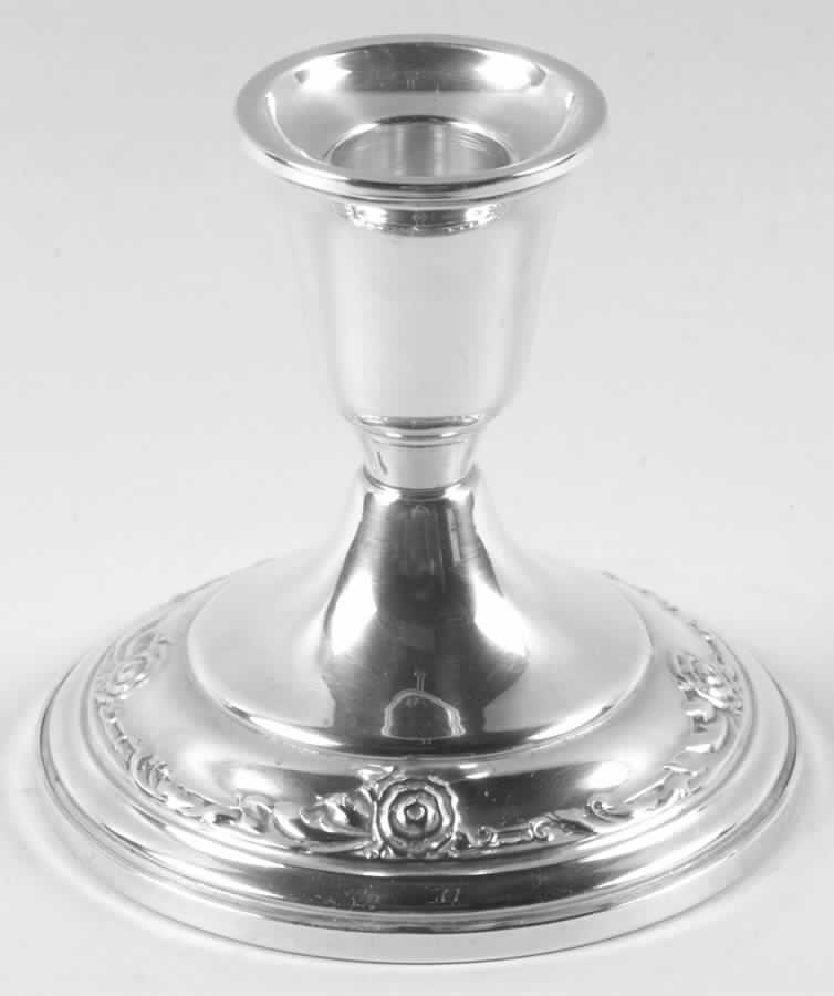 Damask Rose (Sterling, 1946, Hollowware) Weighted Console Candleholder by Oneida Silver-1