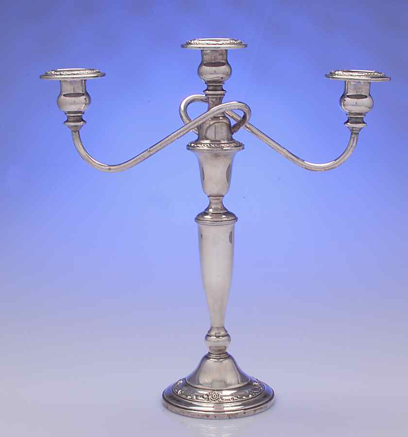 Damask Rose (Sterling, 1946, Hollowware) Weighted 3 Light Candelabra by Oneida Silver-1