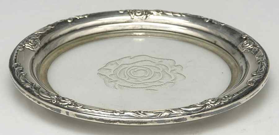 Damask Rose (Sterling, 1946, Hollowware) Crystal Lemon Dish with Sterling Rim by Oneida Silver-1