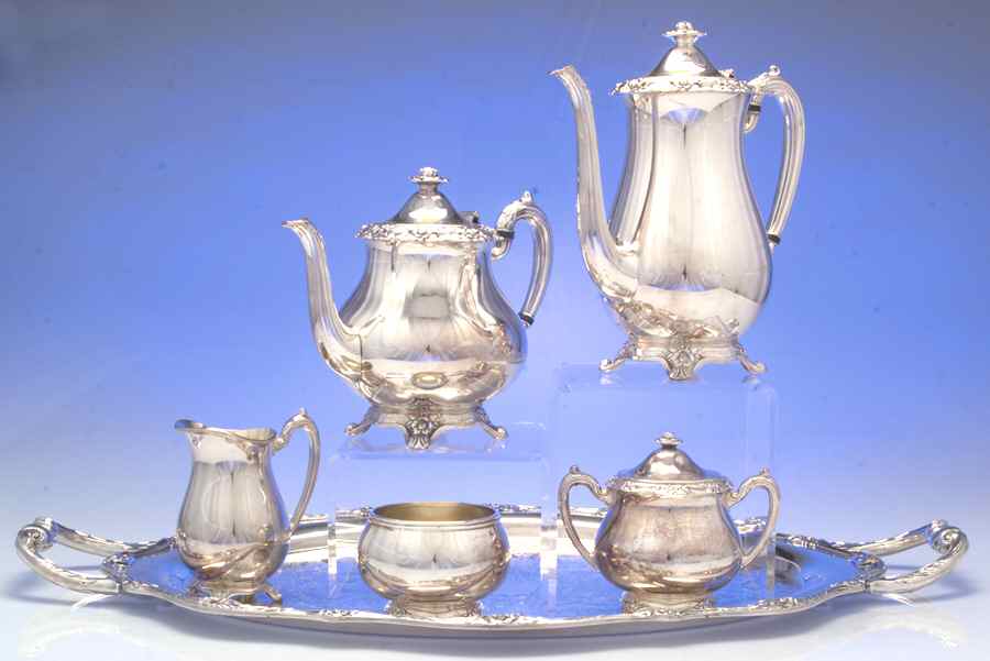 Glenrose (Silverplate, 1908, Hollowware) 6-Piece Plated Tea Set (Waste & Tray) by Oneida Silver-1