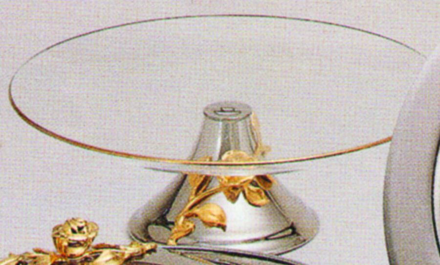 Golden Damask Rose (Stainless, Gold Accent, Hl Crystal 12"D Pedestal Cake Stand W/Stainless Base by Oneida Silver-1