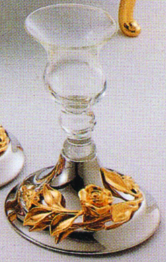 Golden Damask Rose (Stainless, Gold Accent, Hl 4" Stainless & Crystal Candlestick by Oneida Silver-1