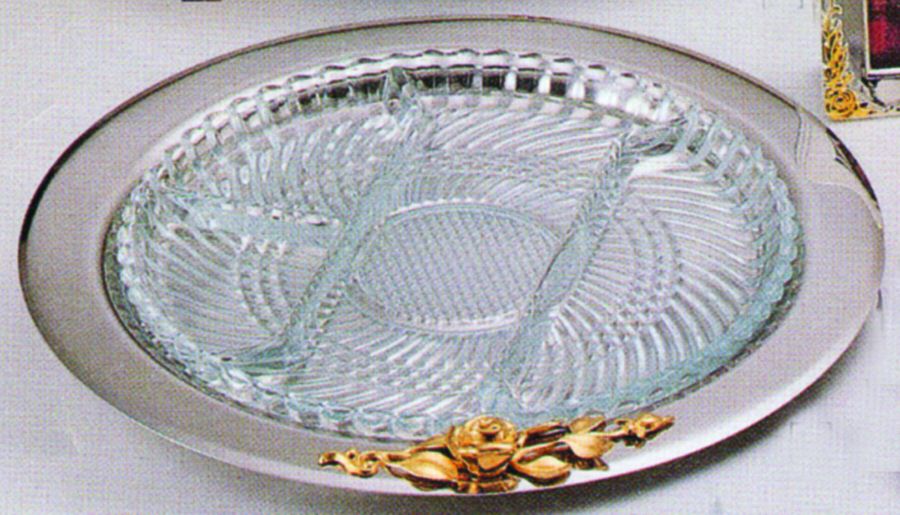 Golden Damask Rose (Stainless, Gold Accent, Hl Relish with Glass Liner by Oneida Silver-1
