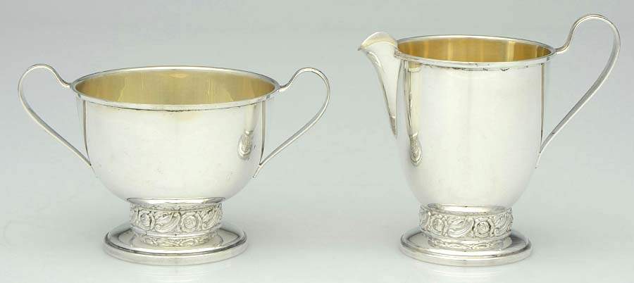 Silver Rose (Sterling, 1956, Hollowware) Mini Sterling Creamer and Open Sugar by Oneida Silver-1