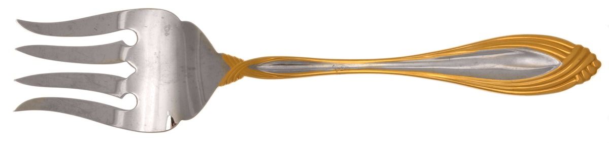Golden Heiress (Gold Accent) Medium Solid Cold Meat Serving Fork by Oneida Silver-1