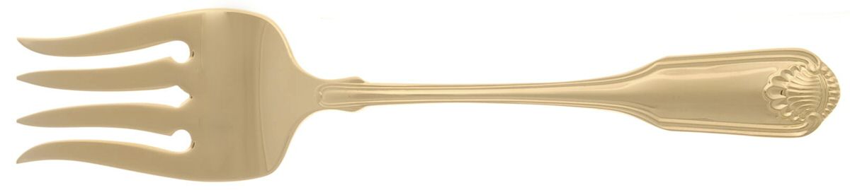 Classic Shell (Gold Electroplate) Medium Solid Cold Meat Serving Fork by Oneida Silver-1