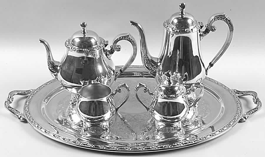 Park Lane (Silverplate, Hollowware) 5-Piece Silverplate Tea Set (with Tray) by Oneida Silver-1
