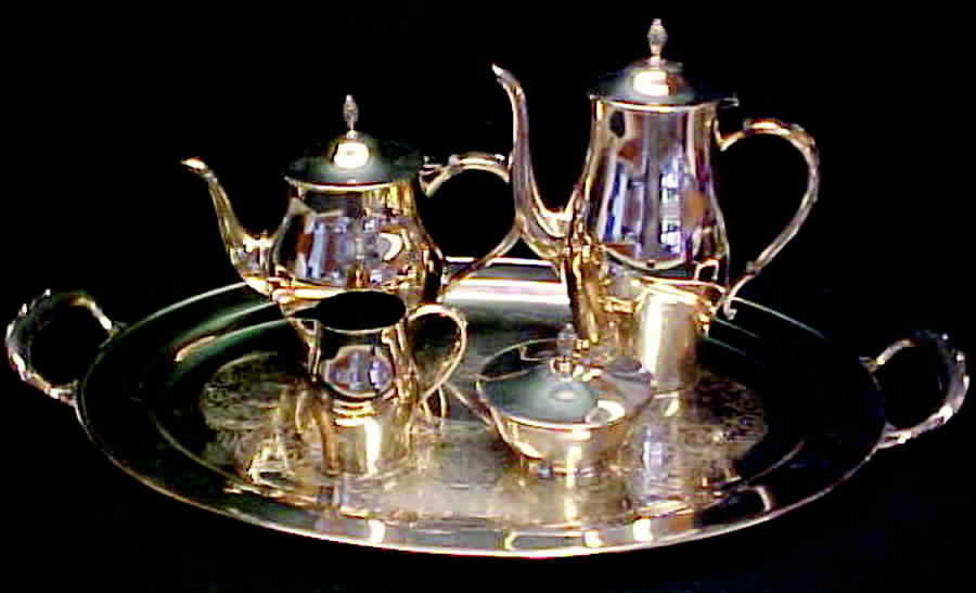 Early American (Silverplate, Hollowware) 5-Piece Silverplate Tea Set (with Tray) by Oneida Silver-1