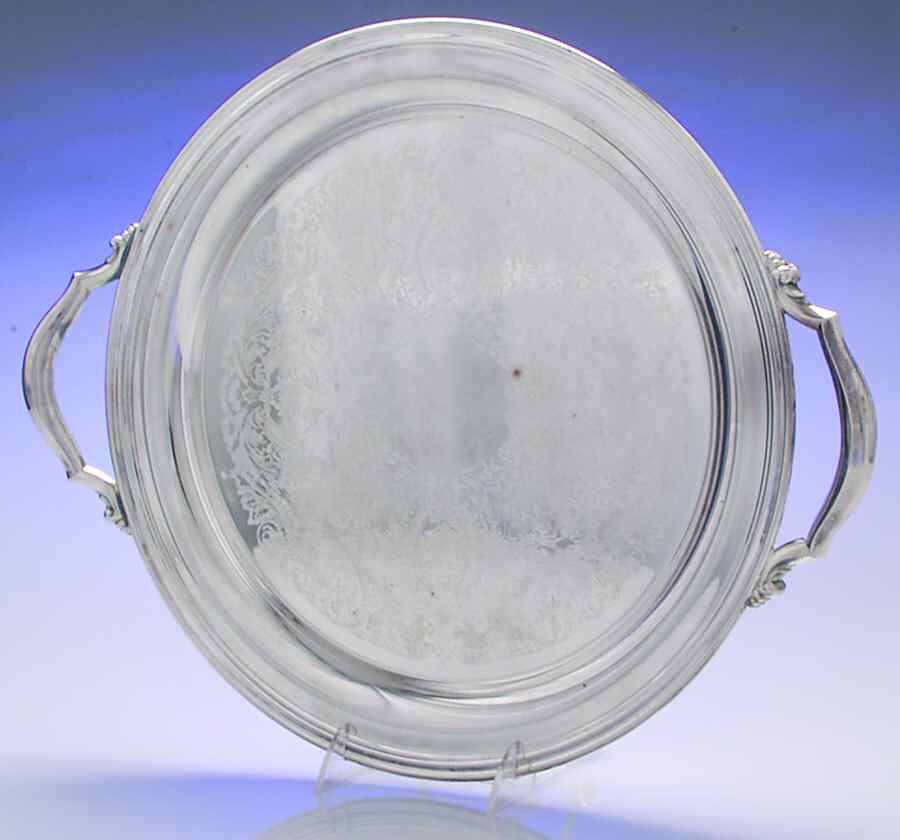 Ridgewood (Slvp, Hlwr, Smooth Edge) Round Plated Tray with Handles by Oneida Silver-1