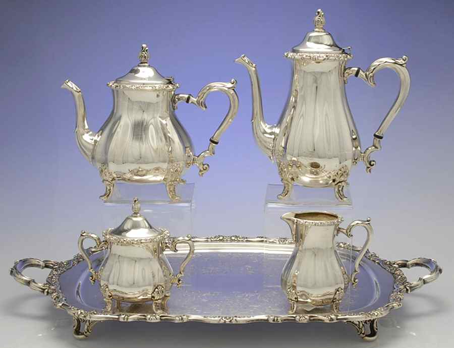 Countess (Silverplate, Hollowware) 5-Piece Silverplate Tea Set (with Tray) by Oneida Silver-1
