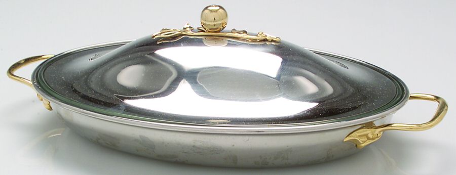 Apples & Twigs (Stainless, Hollowware, Gold Acct) Oval Covered Casserole by Oneida Silver-1