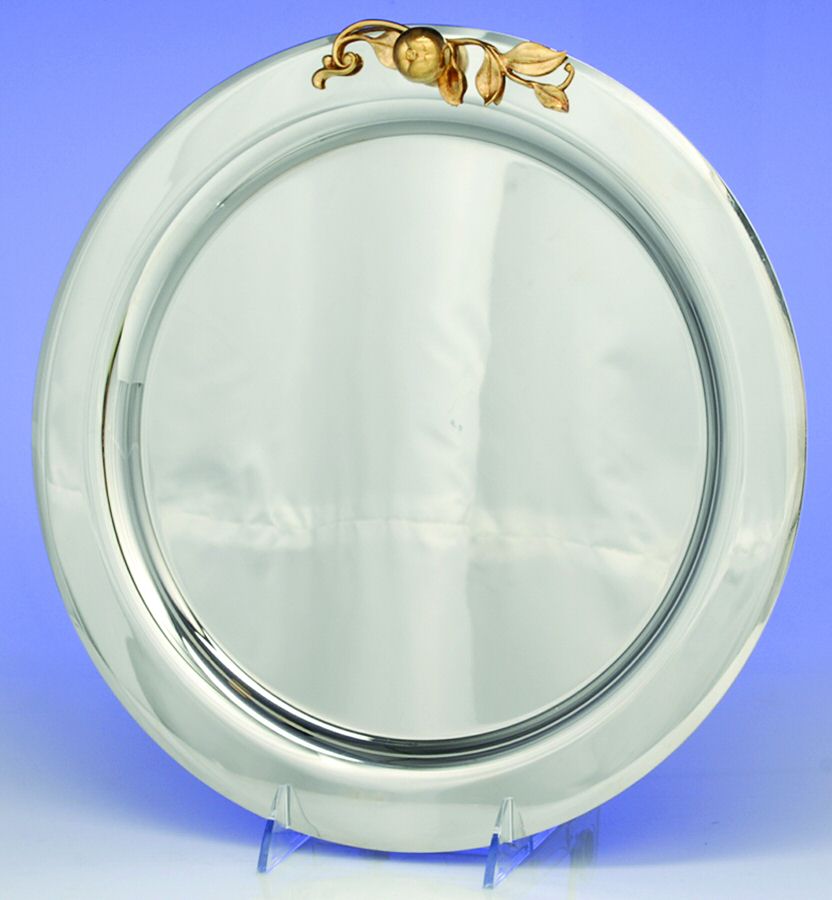 Apples & Twigs (Stainless, Hollowware, Gold Acct) 12" Round Tray by Oneida Silver-1