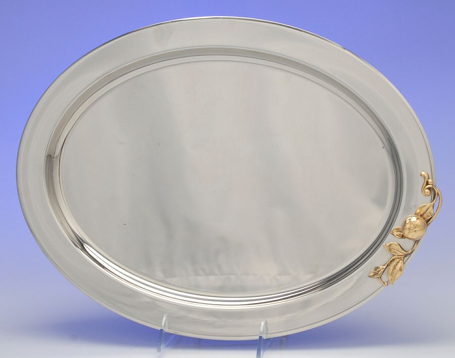 Apples & Twigs (Stainless, Hollowware, Gold Acct) 16" Oval Serving Platter by Oneida Silver-1