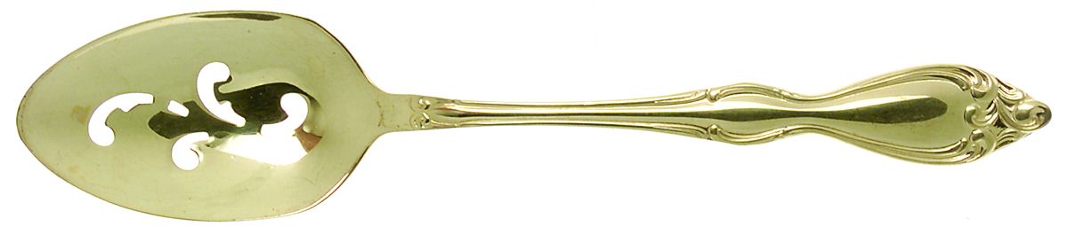Old South-Gold (Gold Electroplate) Pierced Tablespoon (Serving Spoon) by Oneida Silver-1