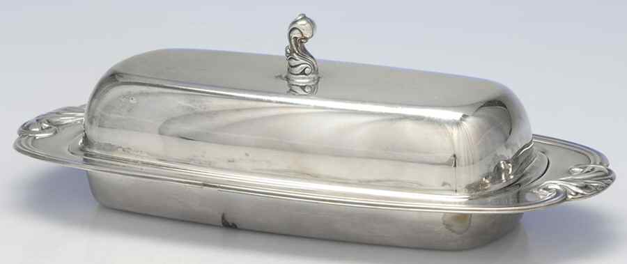 Scroll (Silverplate, Hollowware) 1/4 Pound Covered Butter & Liner by Oneida Silver-1