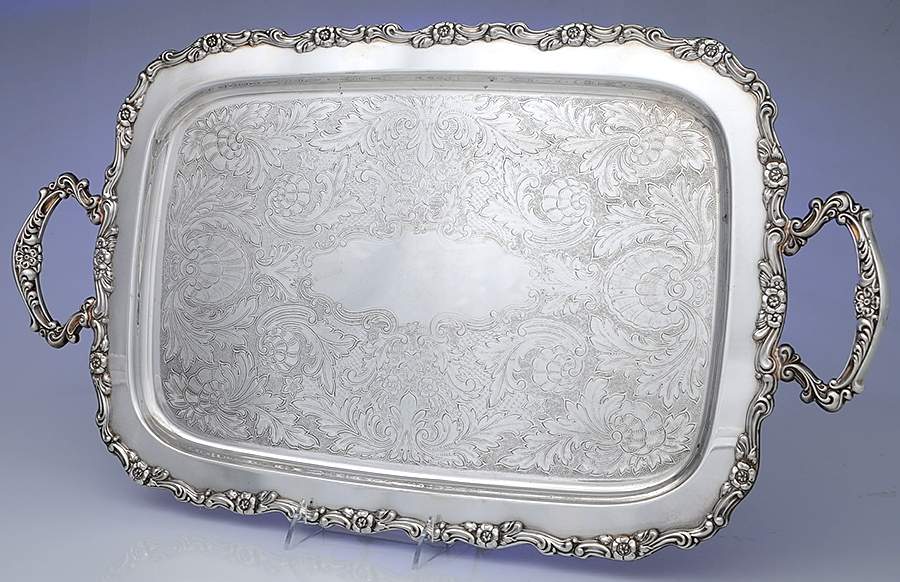 Bellfontaine (Silverplate, Hollowware) Large Silverplate Waiter Tray by Oneida Silver-1