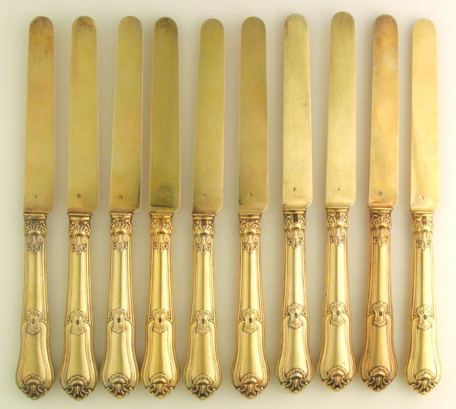 ODS3 (Sterling-Gold Vermeil) (Set 10) Hollow Hdl Blunt Knife w/Sterling Blade by Odiot-1