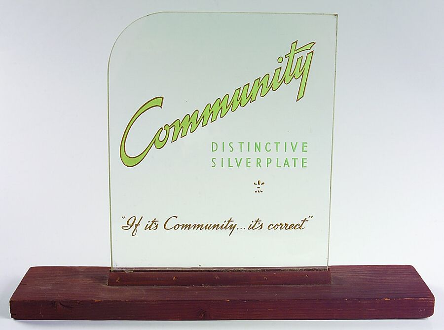 Advertising Signs Glass and Wood Advertising Sign by Oneida Silver-1