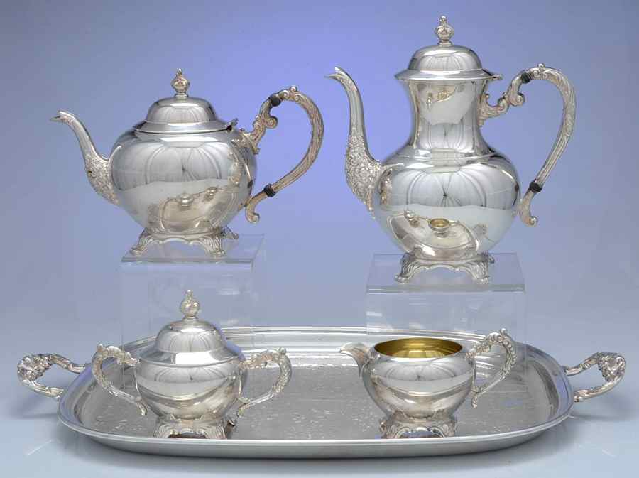 2378 (Silverplate, Hollowware) 5-Piece Silverplate Tea Set (with Tray) by Oneida Silver-1