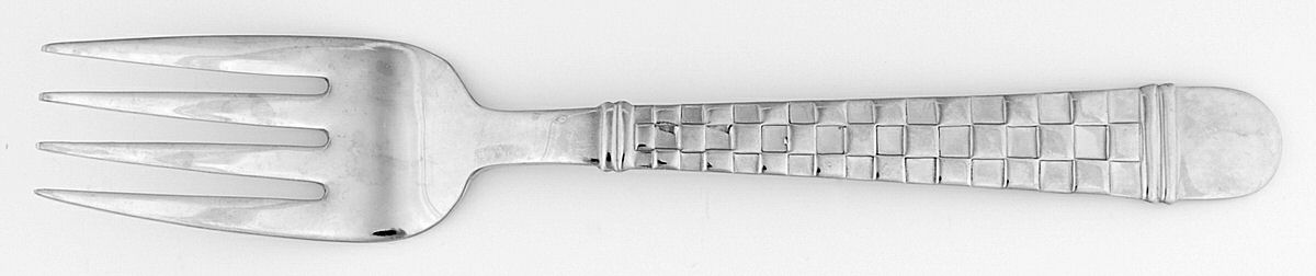Checkers (Stainless, Glossy) Medium Solid Cold Meat Serving Fork by Oneida Silver-1