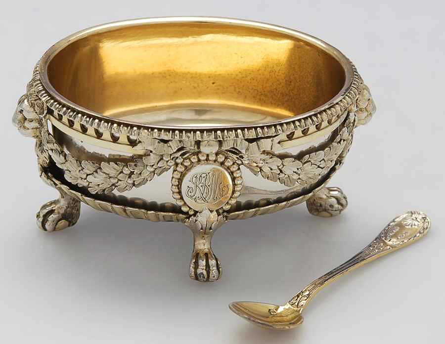 1103 (Sterling, Hollowware) Master Open Salt W/Spoon by Odiot-1