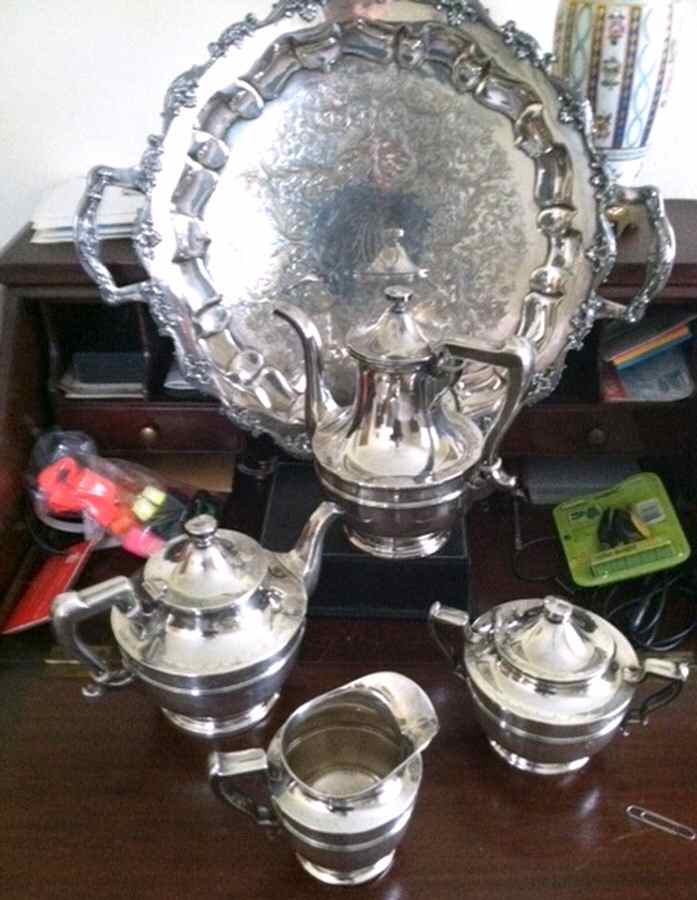 772 (Sterling, Hollowware) 4 Piece Tea Set (SCP, STP, SCR, SSU) by Old Newbury-1