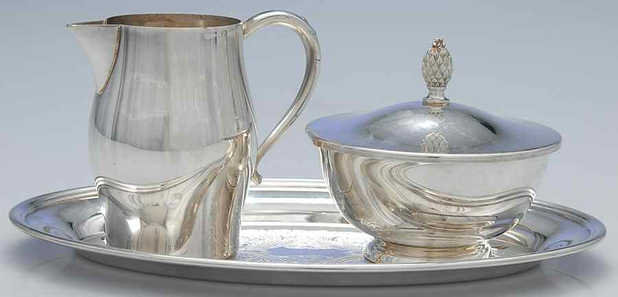 Early American (Silverplate, Hollowware) Creamer with Sugar & Lid & Tray by Oneida Silver-1