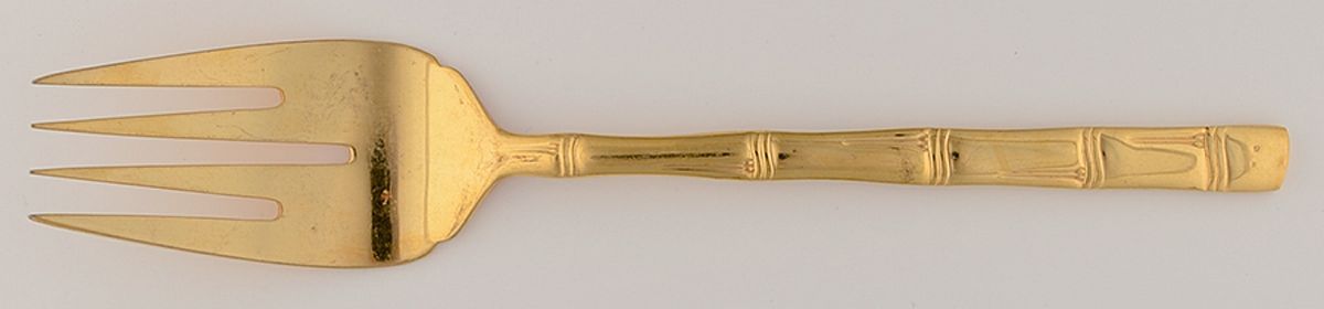 Shantung Gold (Gold Electroplate) Large Solid Cold Meat Serving Fork by Oxford Hall-1
