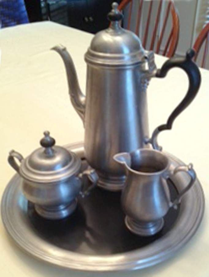 OHS395 (Pewter, Hollowware) 4 Pc Coffee Set (CPBH, CR, SU, RTLC) by Oneida Silver-1